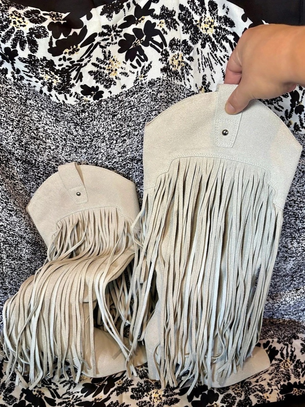 Fringe Heeled Boots in Cream